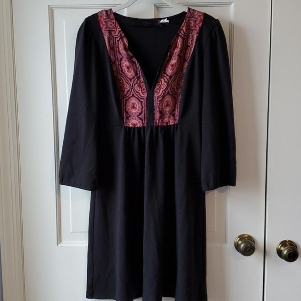 PETTICOAT ALLEY BLACK PINK DRESS SILK YOKE BOHEMIAN SIZE MEDIUM
